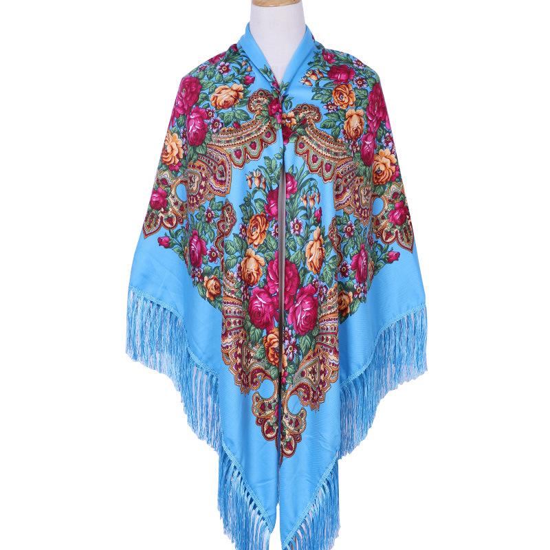 

Russian Plus Size Women s Tassel Shawl - Vintage Ethnic Printed Square Scarf 160cm x 160cm