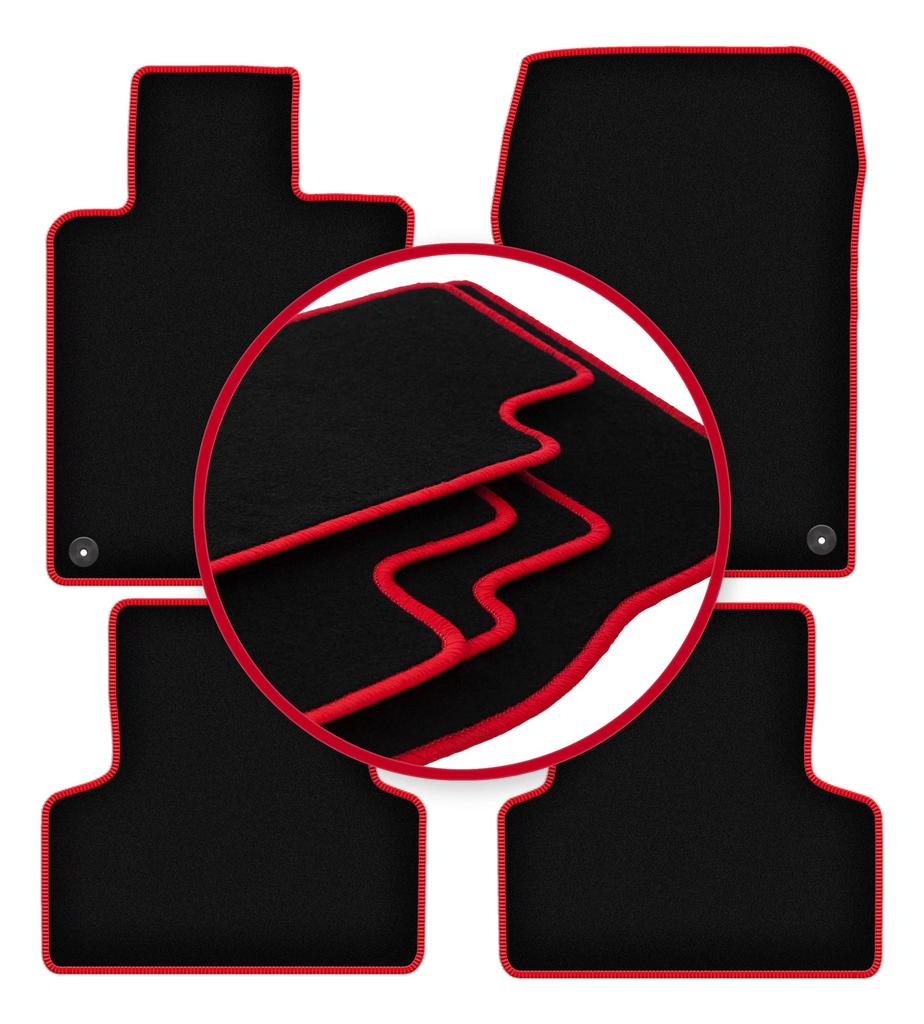 Velours-Fußmatten mit rotem Rand für: Honda Accord VIII Limousine, Kombi, Tourer (2008-2015)