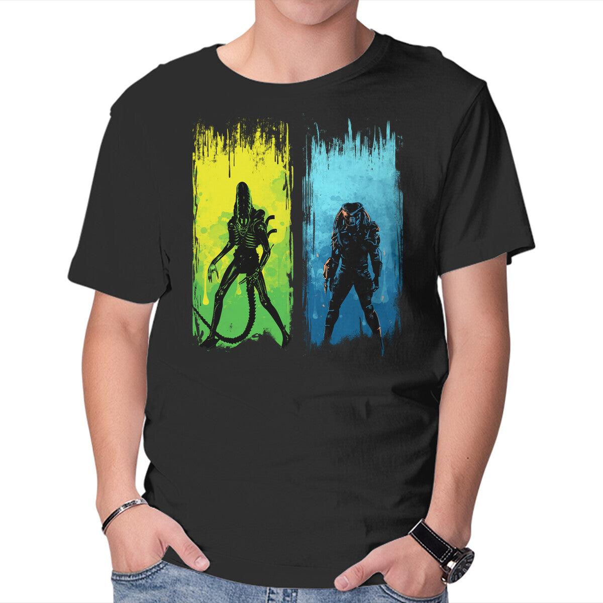Unisex Crew Neck T-Shirt Xenomorph Vs Yautja Graphic Short Sleeve Casual Tee XXXXL