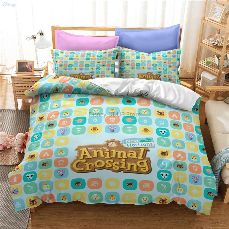 Animal Crossing Games Pattern Bedding Set Cartoon Print Duvet Cover Set with Pillowcase Twin Full Queen King Size Bedclothes