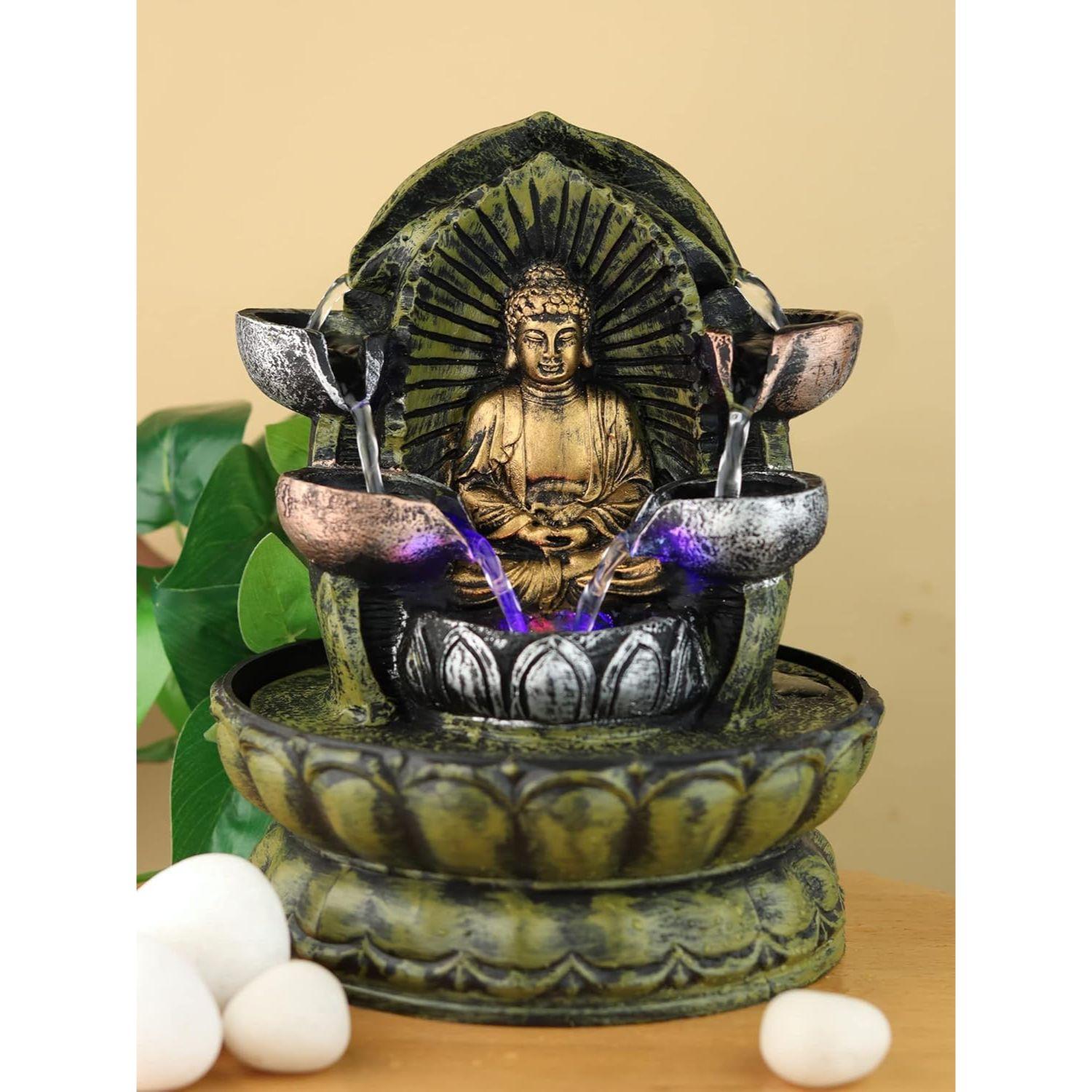 

Sitting Gautam Buddha Indoor 4 Steps Water Fountain with Led Lights for Office, Home Decor