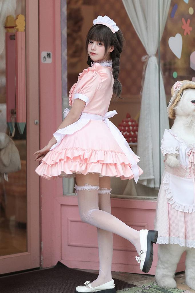 YAISHN Gothic Lolita Menajeră Disponibilă în 4 și cu Clopoțel Halloween Drăguță Lolita Fundiță Scurtă și Performanță Include Șosete Ținută, Populară, Culori Roz,