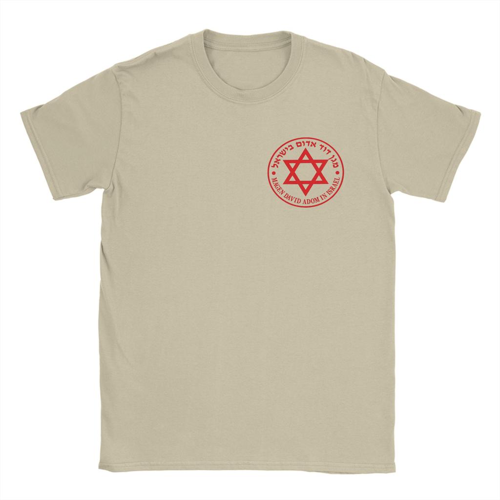 Herren MDA Magen David Adom Logo T-Shirt Baumwollkleidung Lustige Kurzarm Rundhals T-Shirts Geschenkidee T-Shirts