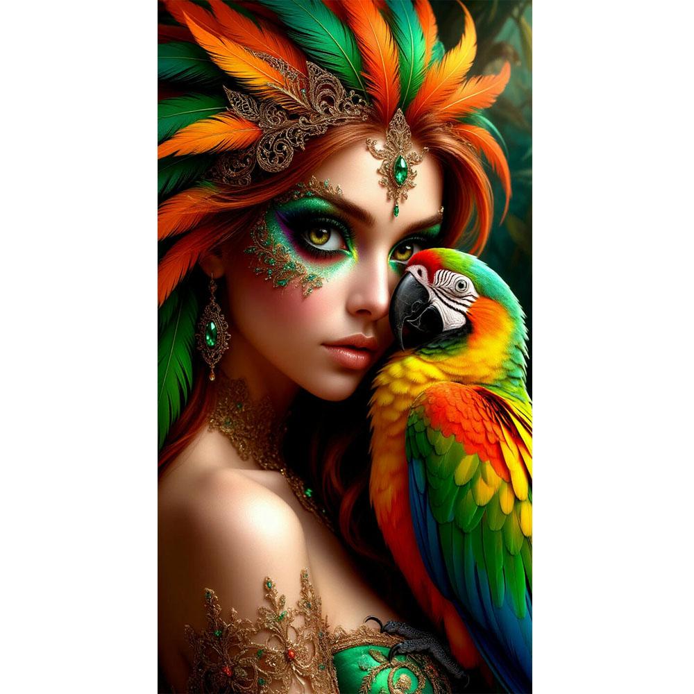 

Fantasy Girl and Rhinoceros Parrot Picture DIY Diamond Painting Cross Stitch Full Drills Diamond Mosaic New Collection Home Decor square 30x60cm красный