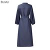 ZANZEA Women Casual Round Neck 3/4 Sleeve Loose Dress