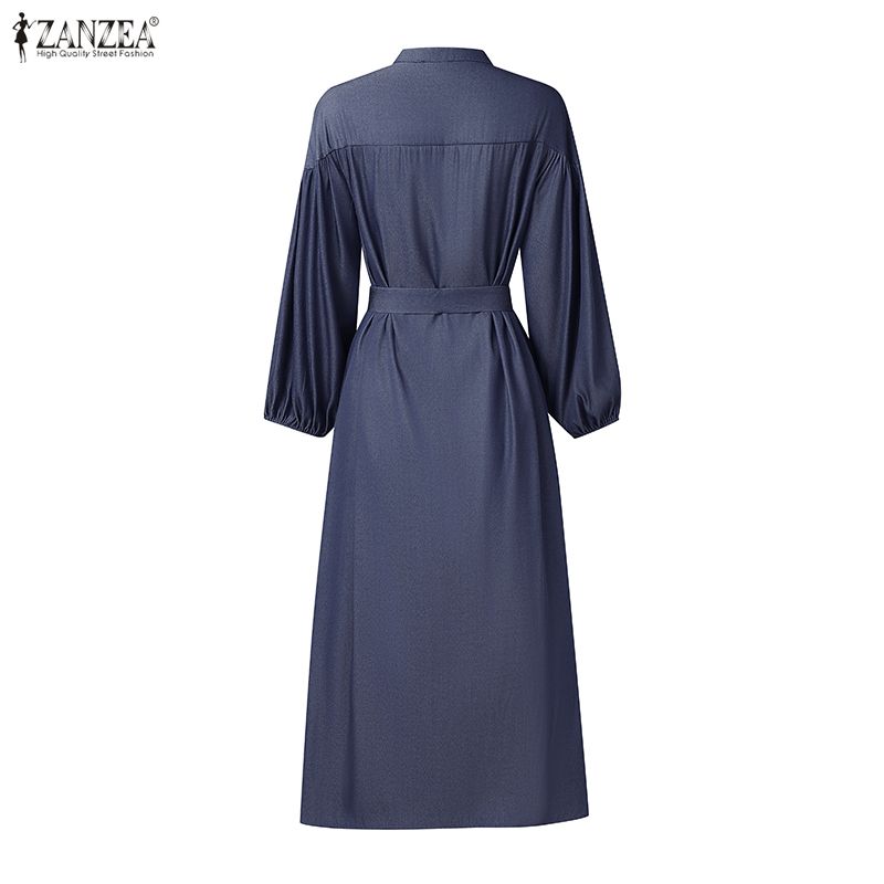 ZANZEA Women Casual Round Neck 3/4 Sleeve Loose Dress