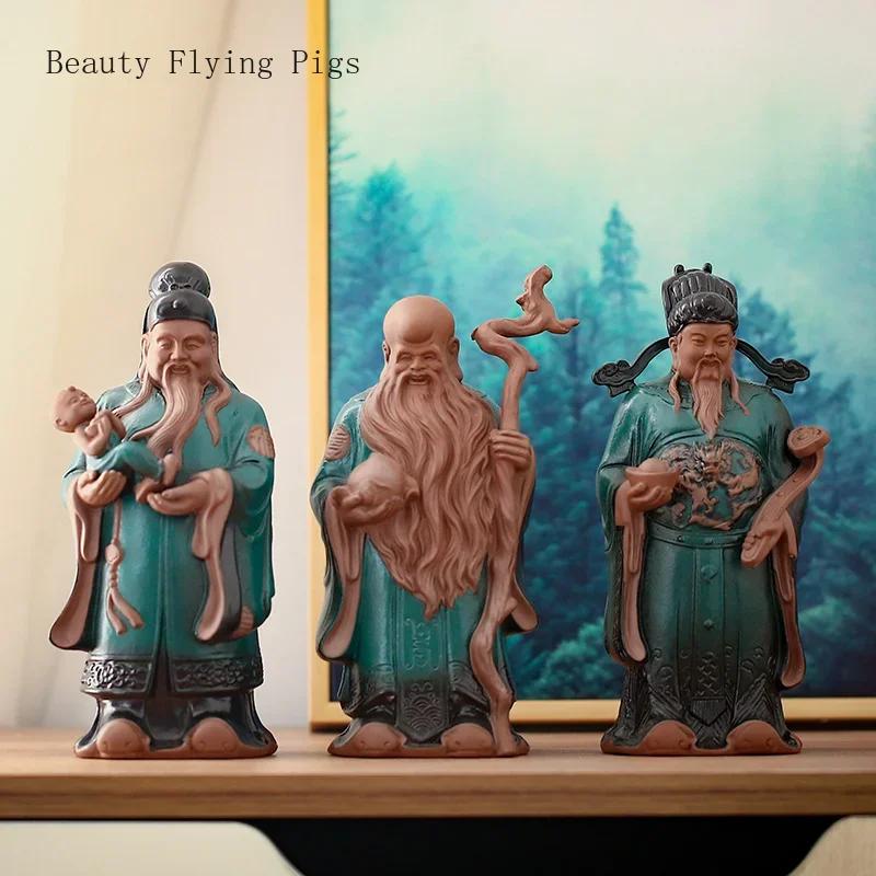 1PCS Ceramic Fortune and Longevity Crafts Chinese Retro Lucky Ornament Home Desktop Entrance Living Room Accessories Gifts