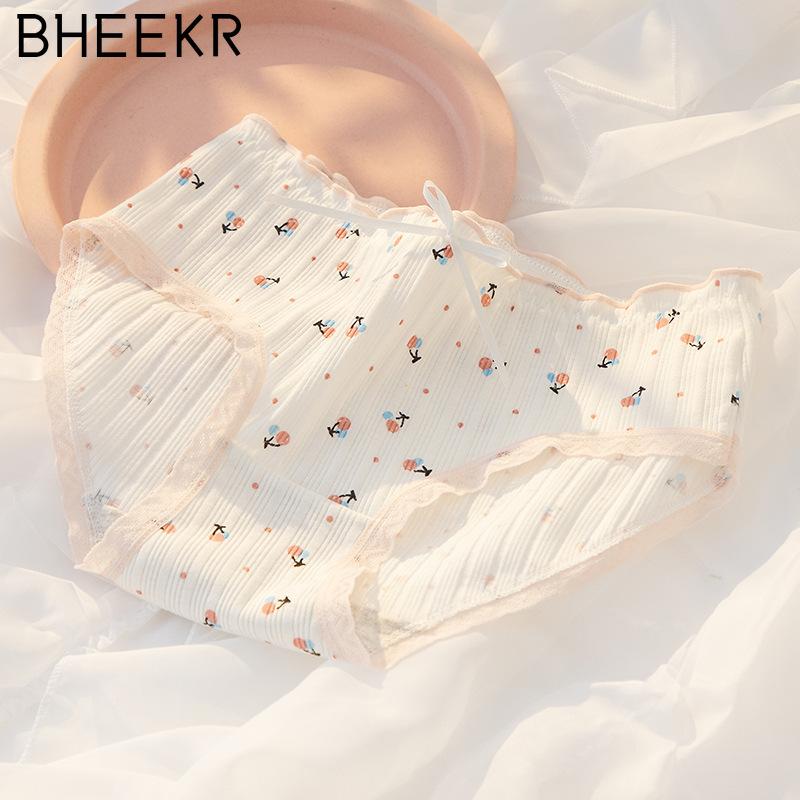 5 teile/satz Süße Bogen Spitze Rand Erdbeere Kissen Blume Gewinde Höschen frauen Reine Baumwolle Schritt Taille Tasche Hüfte Mädchen briefs