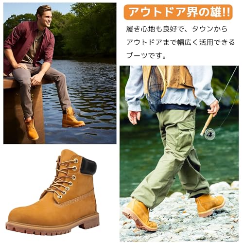 SOARHOPE Men's Yellow Engineer Short Work Boots, High-Cut Lace-Up, Lightweight, Waterproof Leather Boots for Men