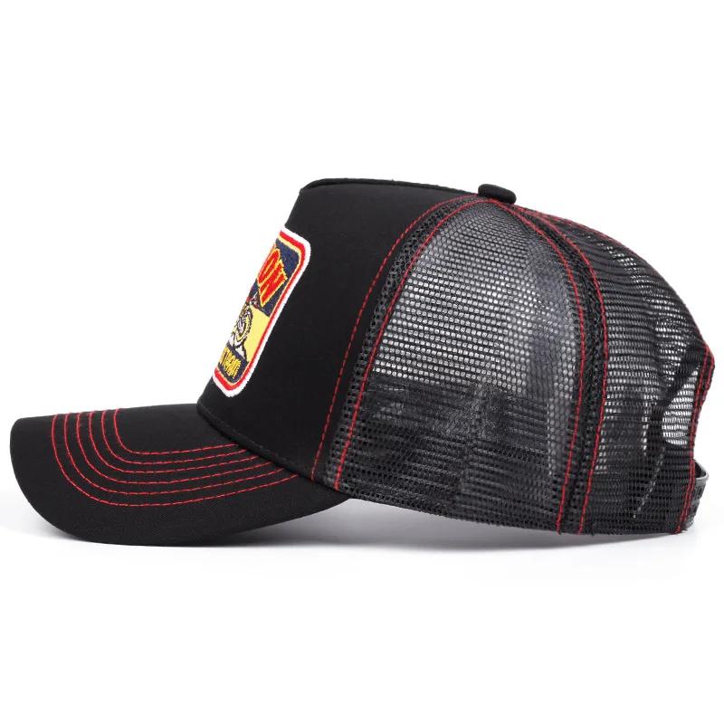 New American Retro Bullhead Motorcycle Trucker Cap Breathable Mesh Color Blocking Baseball Hat for Casual Sun Protection Outdoor
