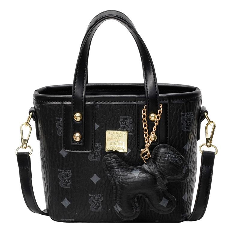 

Printed Portable Vegetable Basket Bag Women S Versatile Bucket Bag Foreign Style Shoulder Messenger Bag no pendant чёрный