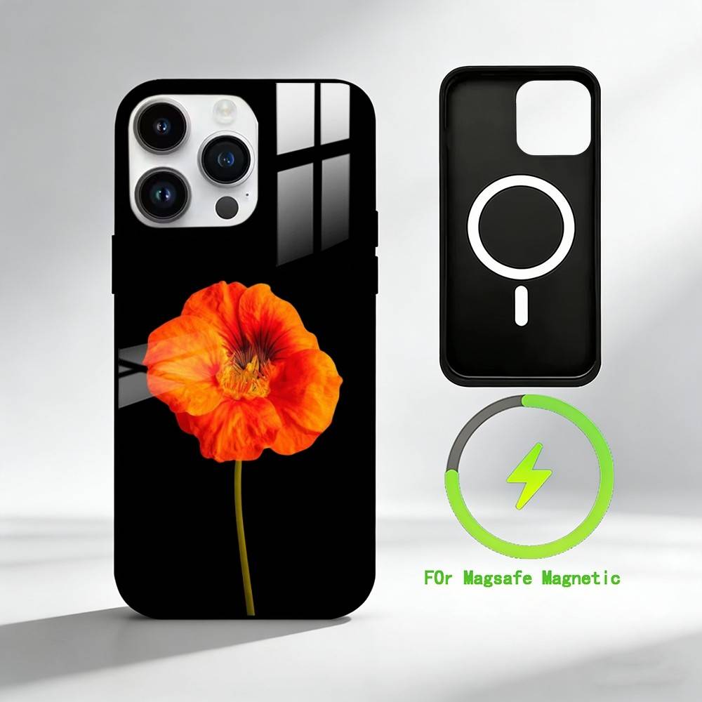 R-Realistic flowers Phone Case For iPhone 17 16 15 14 13 12 Pro Max Plus for Mirror Wireless Magnetic Cover