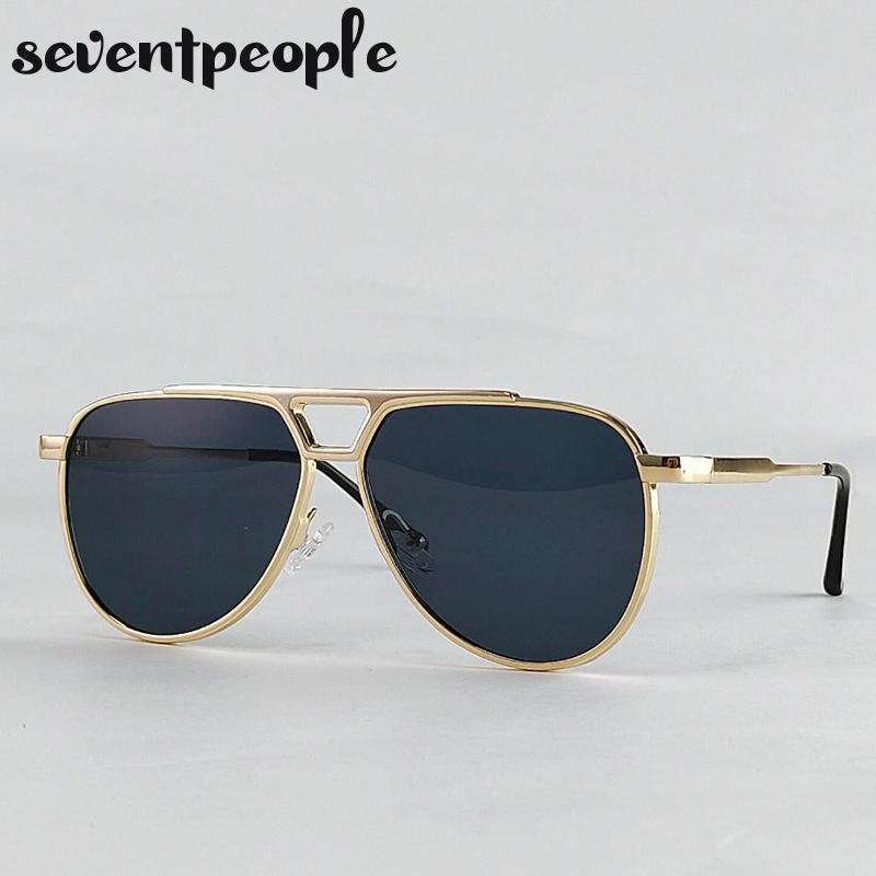 Steampunk Pilot Oval Sunglasses Men Luxury Brand Vintage Punk Metal Outdoor Sun Glasses For Male Trendy Double Beam Shades