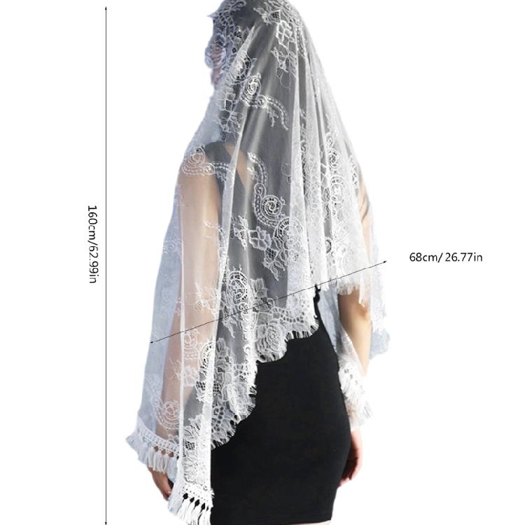 Vintage Lace Flower Veil Latin Mass Head Scarf Head Covering Scarf Bridal Veil Church Veil Head Covering with Fringed