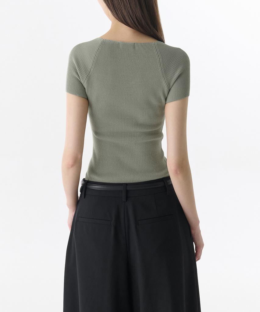MUSINSA STANDARD WOMAN Women'S Slim Heart Neck Short Sleeve Knit [Sage]
