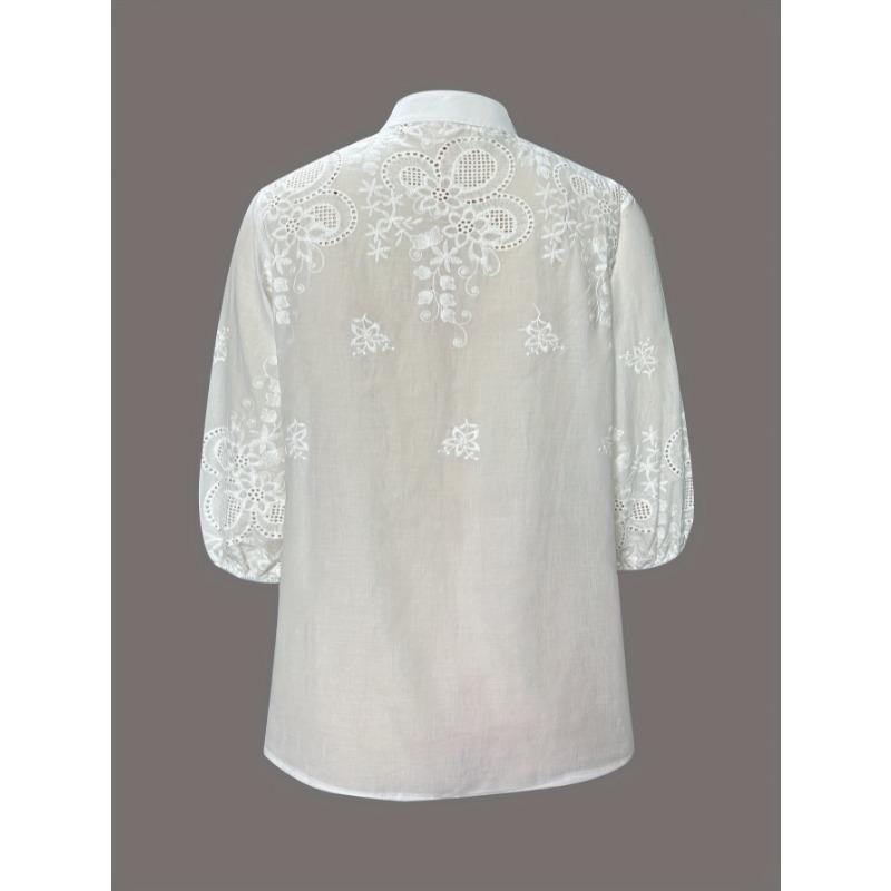 Elegantní košile s krátkým rukávem z žakárové krajky, volného střihu, módní, sladká, dámská, ležérní, s výřezy, do kanceláře, bílá halenka, jaro, podzim, nová, s výstřihem do V, dámský top, oblečení