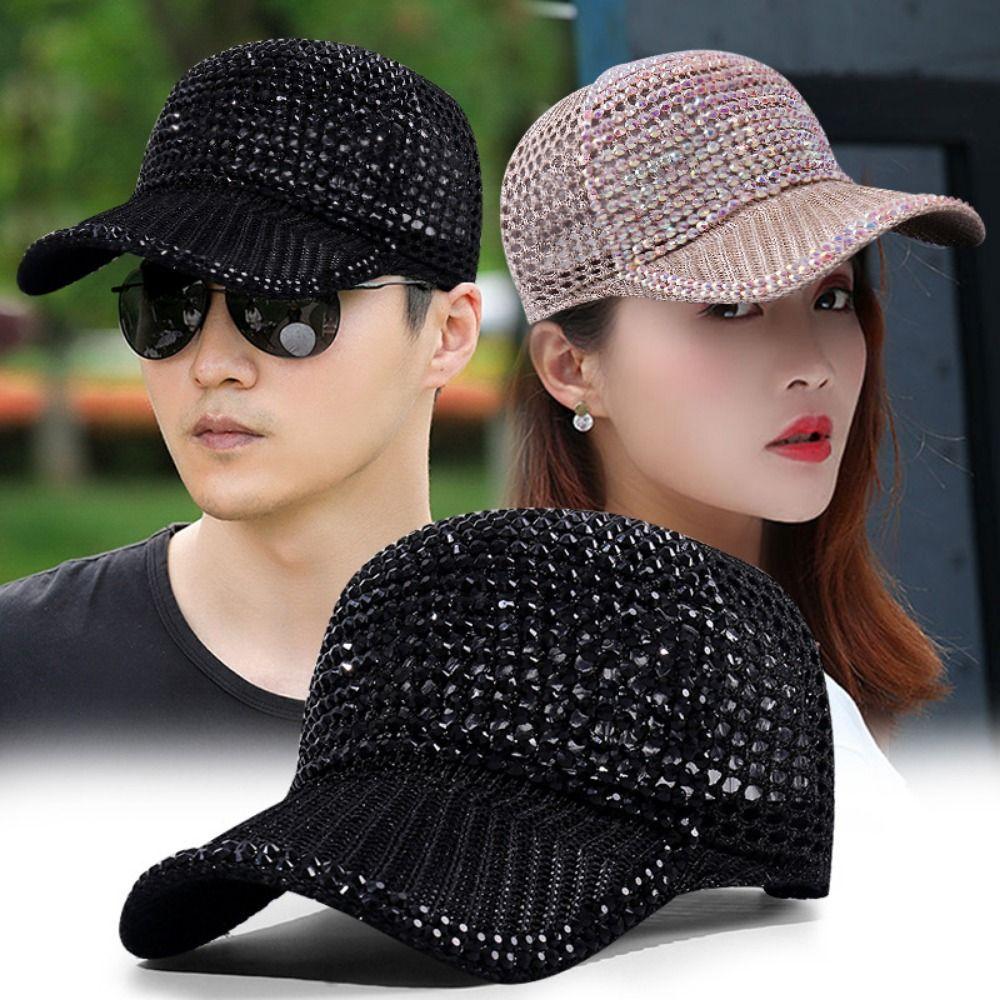 Mesh Rhinestone Baseball Cap Breathable Duck Tongue Hat Hip Hop Woman Shiny Cap  Leisure Activities