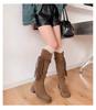 Thick-soled thick-heeled retro wasteland knight boots women's autumn, autumn and winter western cowboy long tube single boot medium tube short boots