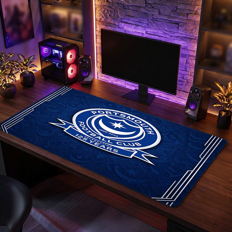 Portsmouth FC Theme Pattern Mouse Pad, Soccer Logo Design XXL Gaming Desk Mat Non-Slip Computer Mouse Pad