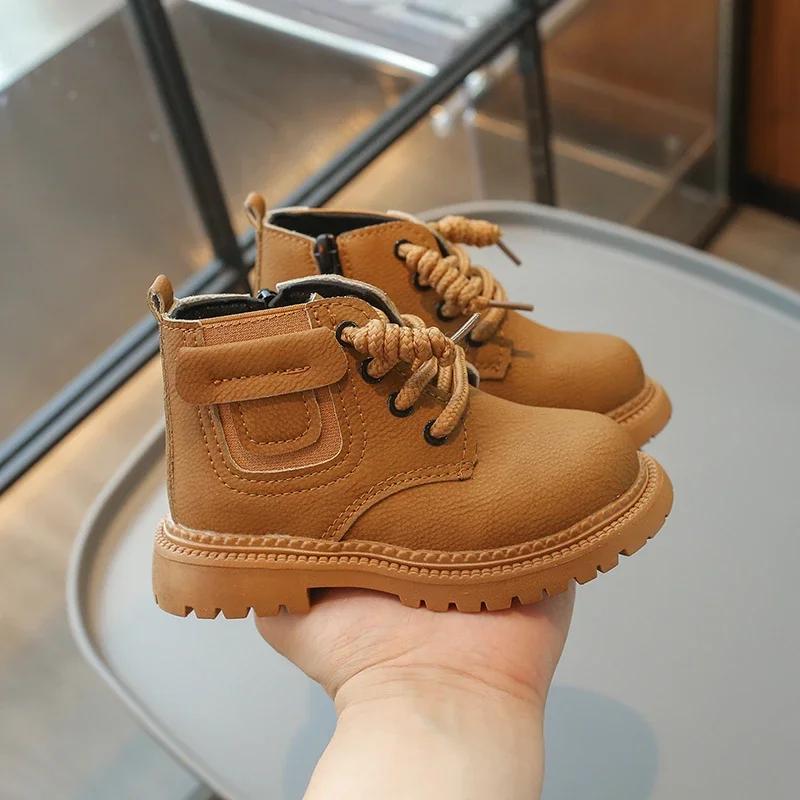 Kinderstiefel für Jungen Mode Vielseitige Mädchen Causal Plateau Stiefeletten Frühling Herbst Neu Kinderschule Lederstiefel Reißverschluss