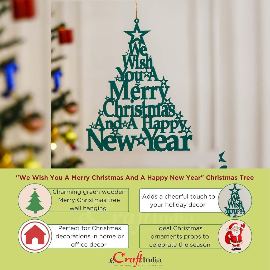 Hölzerner Grüner Froher Weihnachtsbaum Wandbehang Prunkstück Wir wünschen Ihnen ein frohes Weihnachtsfest und ein glückliches neues Jahr | Weihnachtsdekorationsartikel
