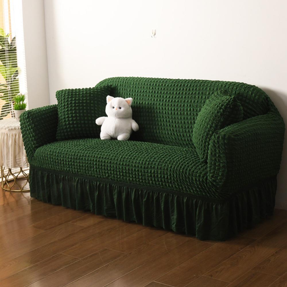 Thick Elastic Bubble Gauze Sofa Cover with Lace Full Wrap Slip Proof for Chaise Lounge Sectional Sofa