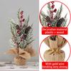 Small Christmas Artificial Plants with Burlap Base Faux Pine Branches with Red Berries/Poinsettias Flower
