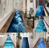 1 Piece of Dynamic Blue and White Water Ripple Pattern Long Doormat Bathroom Anti Slip Pad Kitchen Interior Decoration Carpet