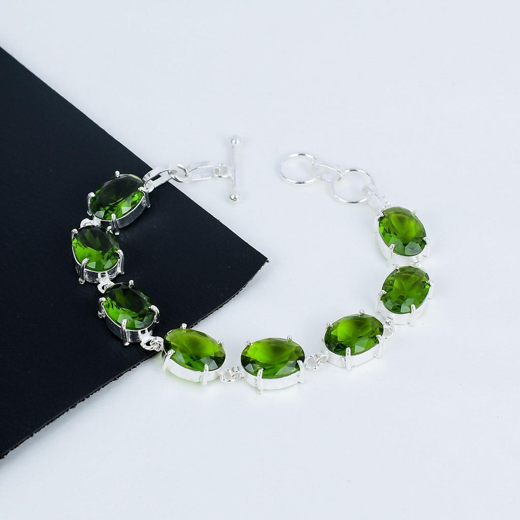 Dainty Peridot Gemstone Handmade 925 Sterling Silver Bracelet, Pink Kunzite Bracelet For Wife , Unisex Bracelet Thanksgiving Gift
