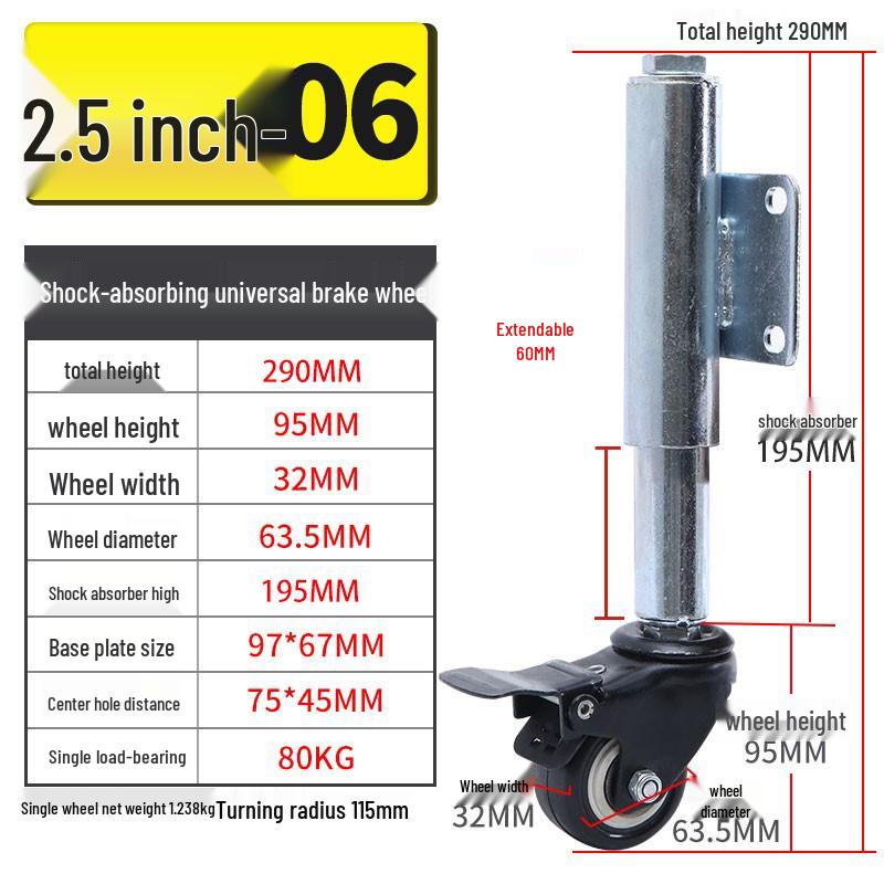 Shock-Absorbing Rubber Silent Wheel Caster (2" to 5") - Polyurethane with Spring Mechanism