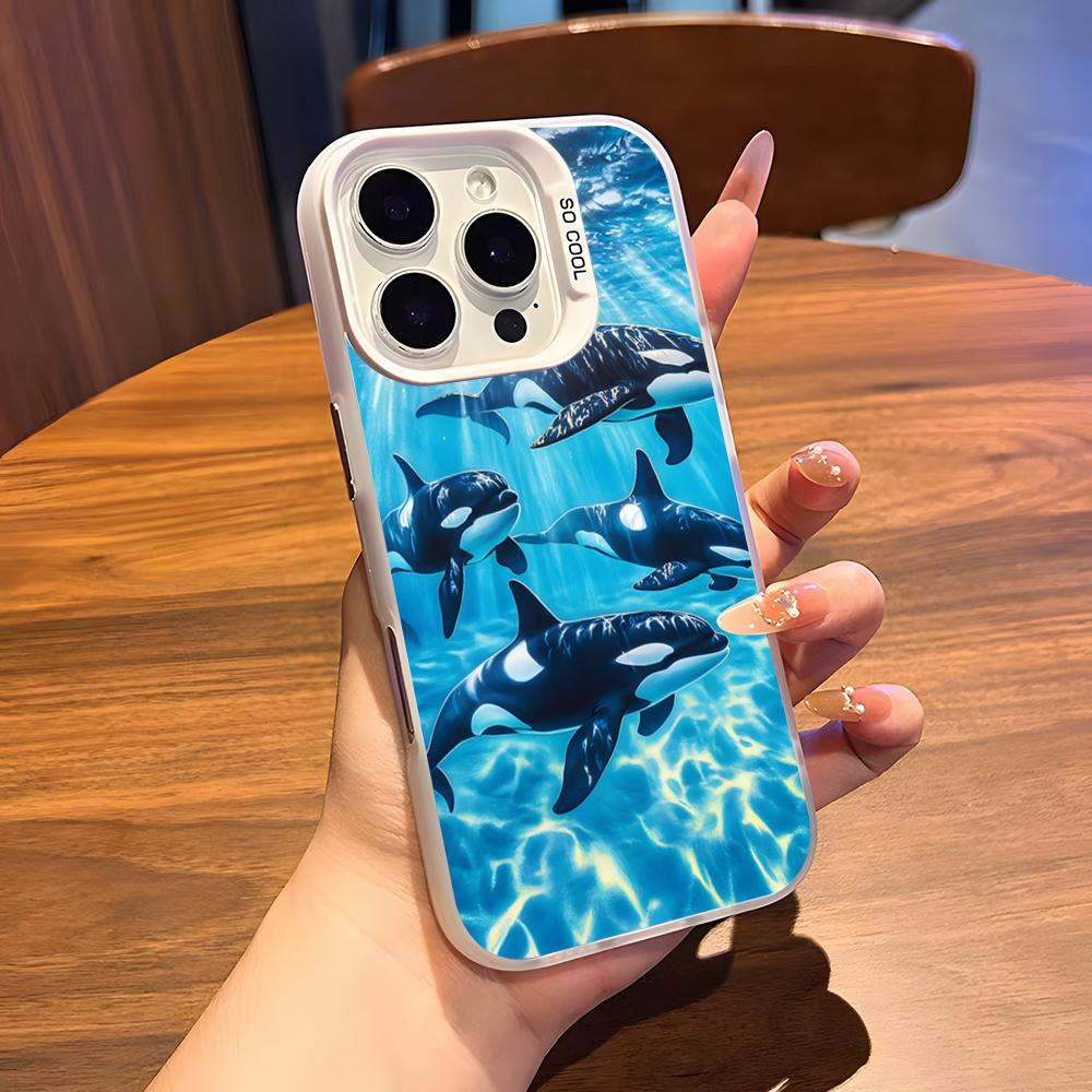 O-Orcas W-Whale Phone Case For IPhone 17 Air 16 15 14 Plus 13 12 11 Pro 7 8 XS Max XR Silver White Bumper Case
