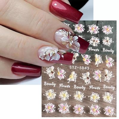 5D Acrylic Flowers Nail Stickers Nails Art Decals Floral Lace Nail Slider Summer Manicure Decor Foils