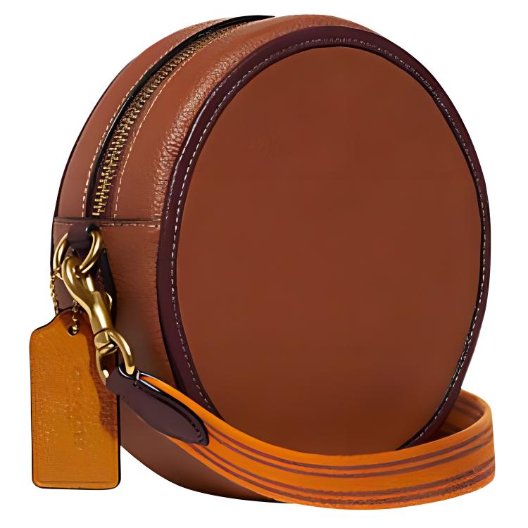 Coach Kia 18 Logo Color Block Zipper Closure Leather Mix Round Bag Women Shoulder Bag Saddle-Brown Multicolor CA098-B4MBV