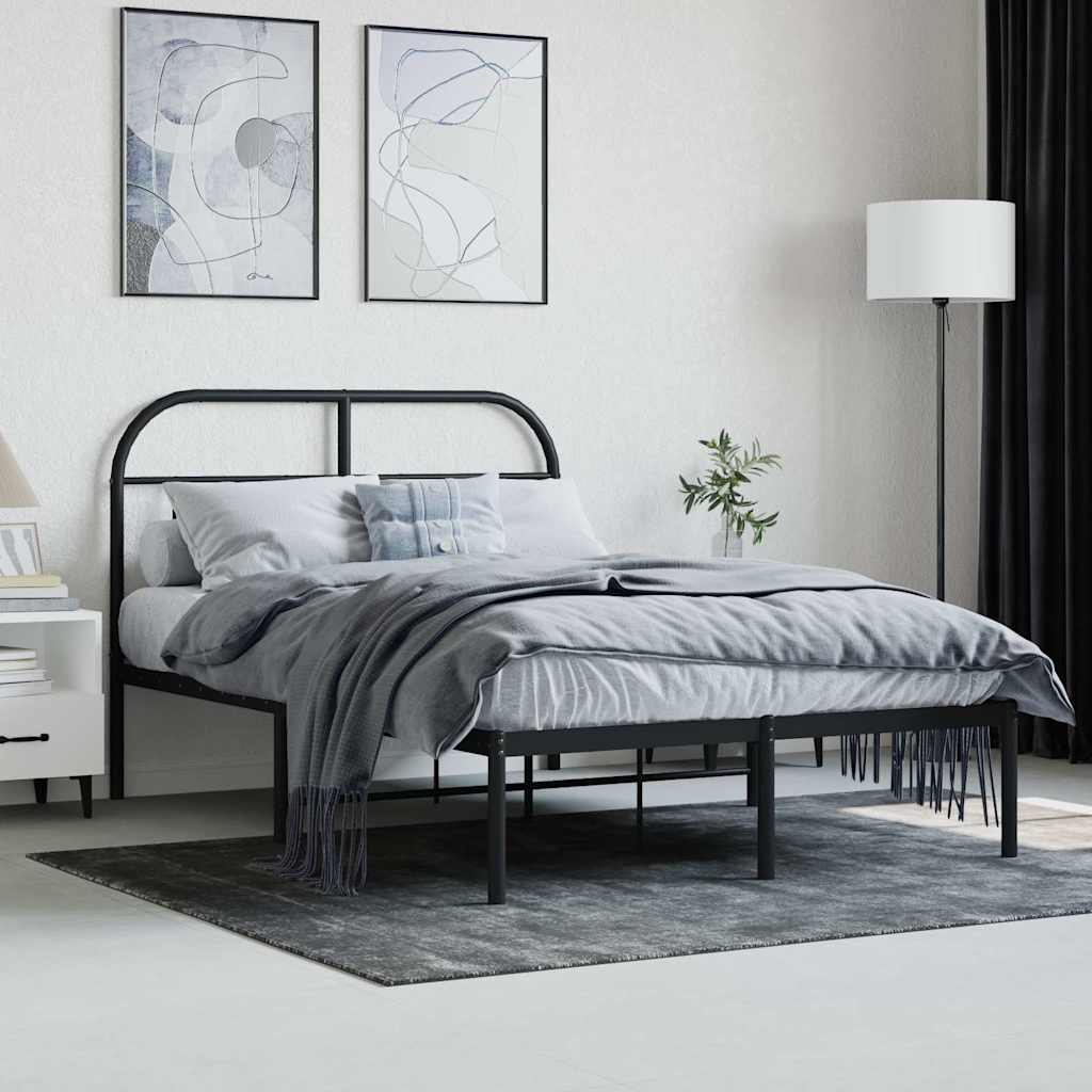 vidaXL Bed Frame with Headboard Metal Black 120x190 Cm