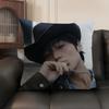 P-Park Ji-Hoon Singer Cushion Cover Natural Linen Organic Fabric Double-Sided Printing Sofa Home Decor Gift Pillow Case
