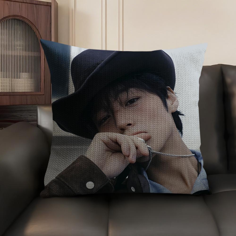 P-Park Ji-Hoon Singer Cushion Cover Natural Linen Organic Fabric Double-Sided Printing Sofa Home Decor Gift Pillow Case