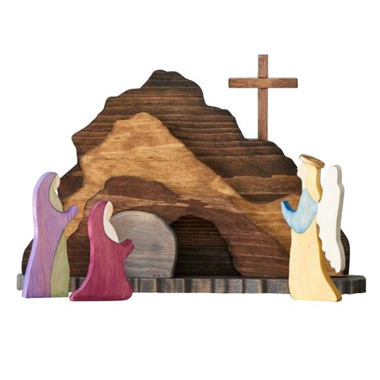 Easter Jesus Resurrection Scene Table Sign Wooden Empty Tomb Easter Decoration Home Office