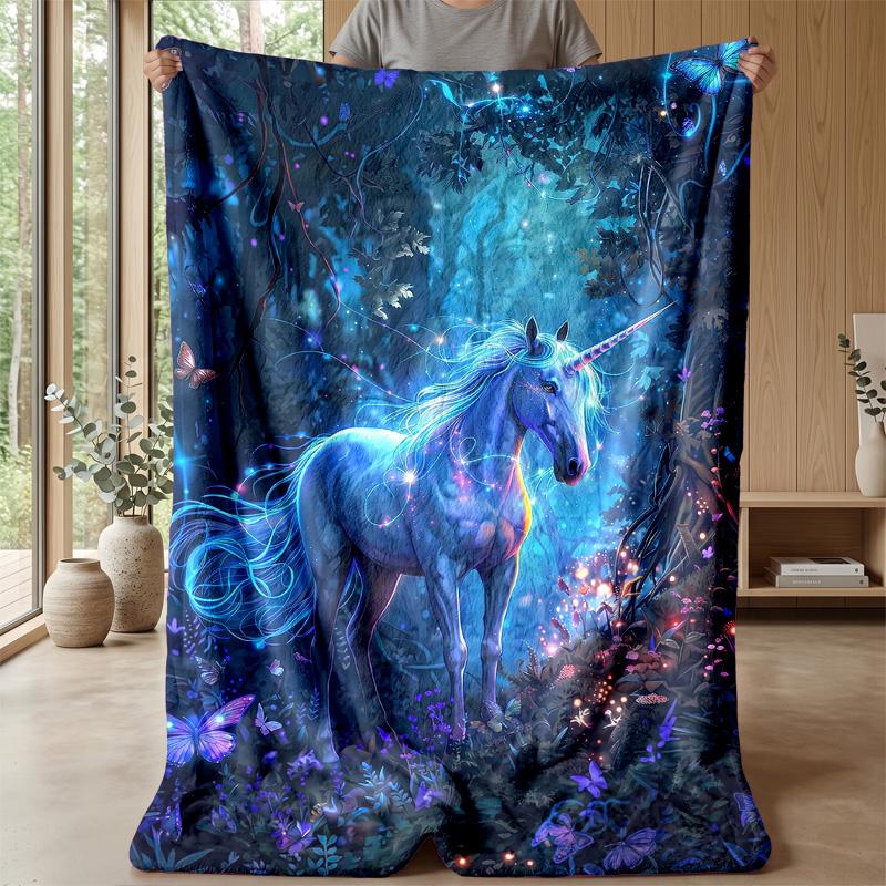 Fantastic Unicorn with Flowers Theme Blanket Lightweight Warm Flannel Blanket Decorative Throw Blanket for Home Decoration