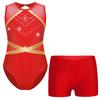 Girls Glittery Rhinestones Gymnastics Outfit V Front Waistband Shorts Keyhole Back Sleeveless Bodysuit Figure Skating Dance