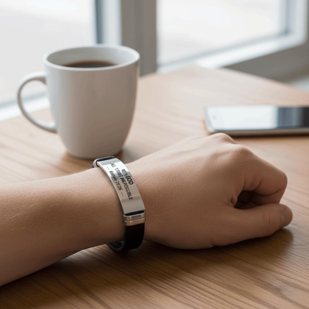 Adjustable Christian Faith Bracelet Black Stainless Steel Inspirational Bracelet Unisex