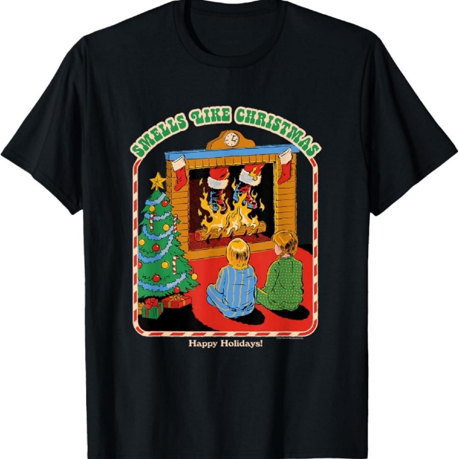 Smells Like Christmas Santa Retro Dark Humor T-Shirt S