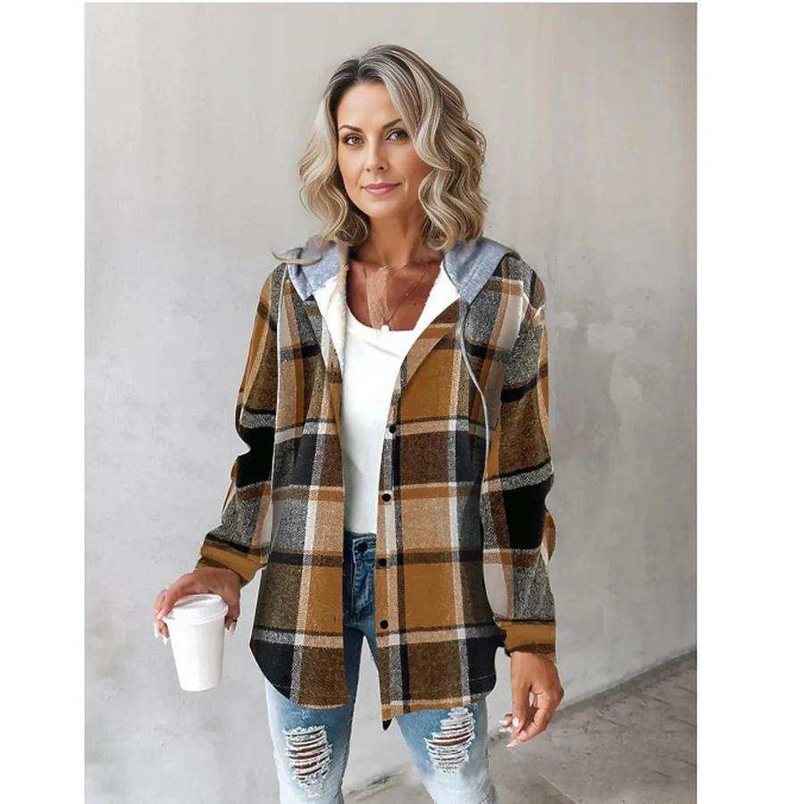 Casual Women's Large Checkered Coat Autumn Winter New Arrival