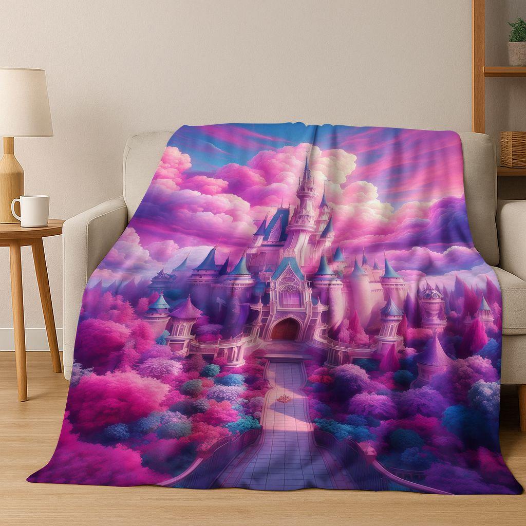 Enchanted Fairytale Princess Castle Gothic Castle Cartoon Flannel Blanket,Cozy Soft Throw Blanket for Home Bedroom Bed Sofa Kids