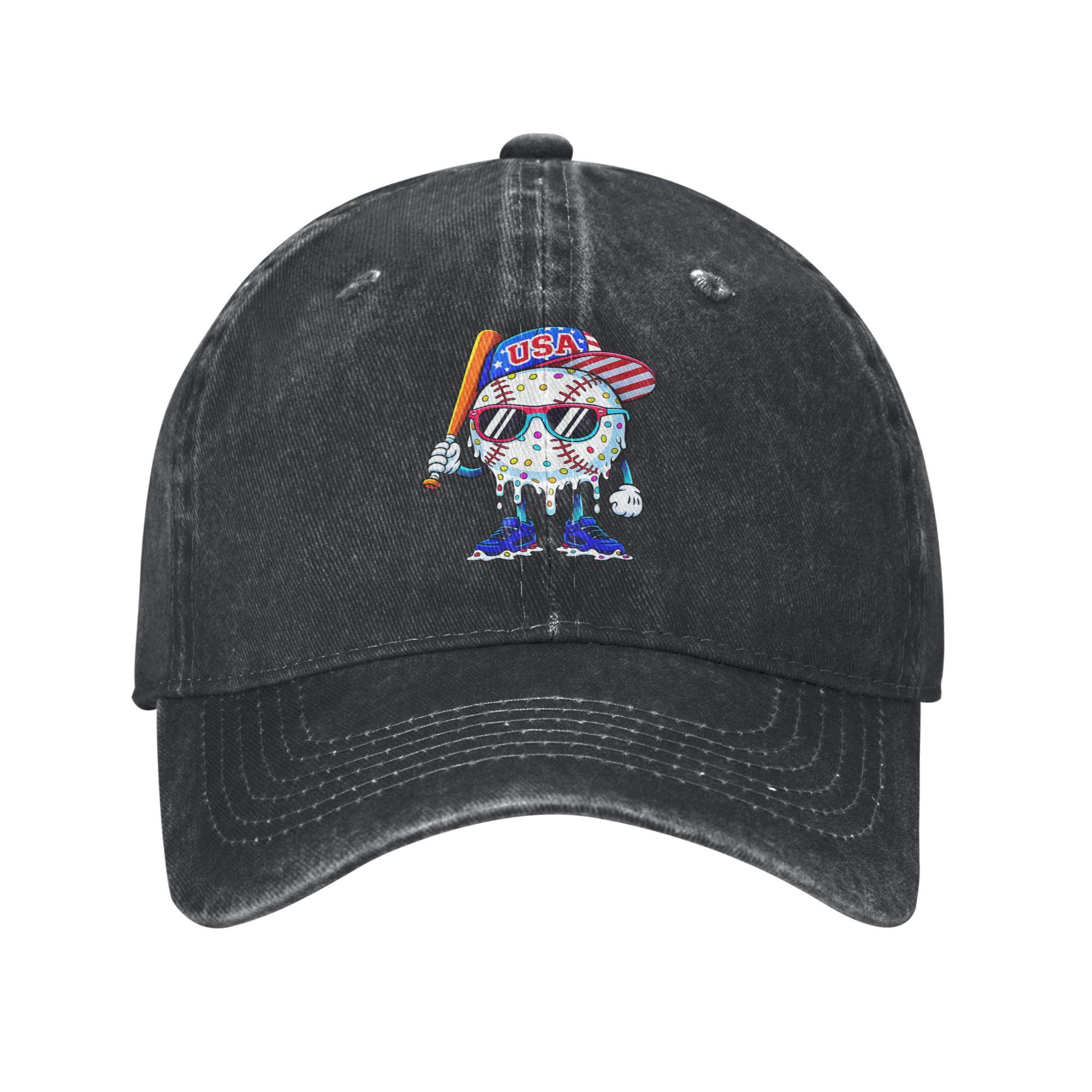 Baseball Drip Ice Cream Drip Baseball Th of July Funny Baseball Cap Unisex Hats Women Visor Protection Snapback Cotton Tops Gorras Adjustable