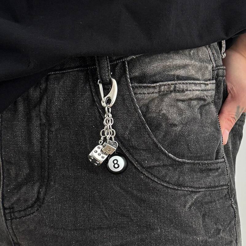 

Salircon 3 Styles Hip Hop Black Dice Billiards Pendant Keychain Men Punk Acrylic Table Ball Keyring Bag Jeans Chain Jewelry Gift