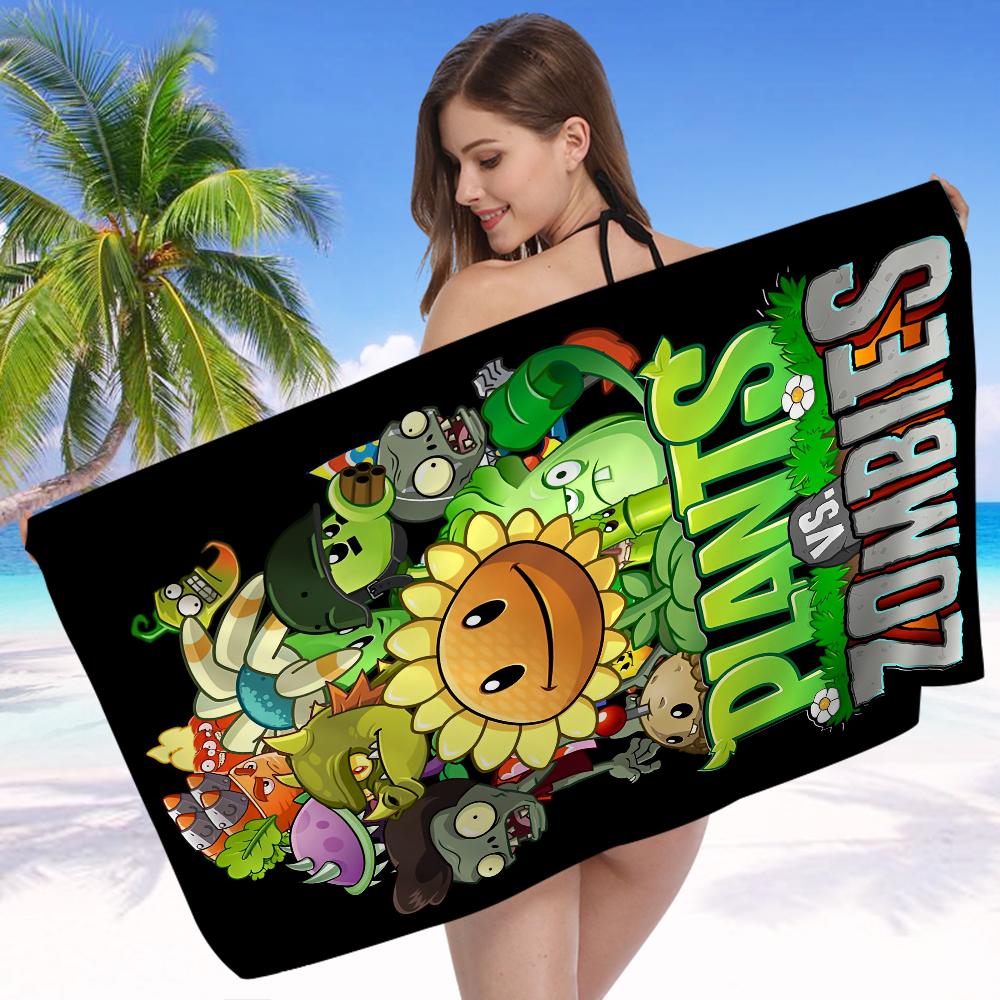 Plant-Vs -Zombie Beach Towel Cartoon Cute Summer Kids Large Bath Pool Beach Towel Microfiber Absorbent for Swimming Travel