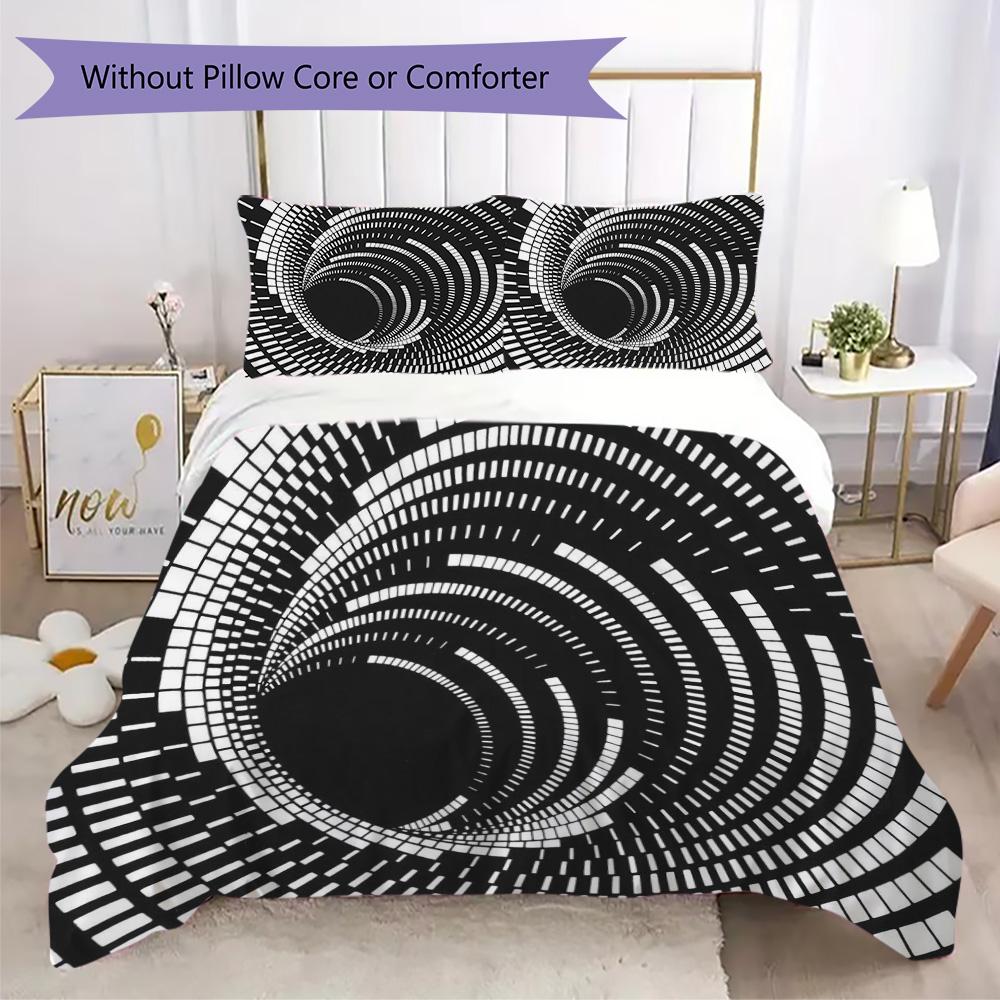 Spiral black-and-white vortex Pattern Bedding,Quilt Set Quilt Cover Pillowcase Home Birthday Gift (1*duvet cover+2*pillowcase,without core)ZSJT0917308