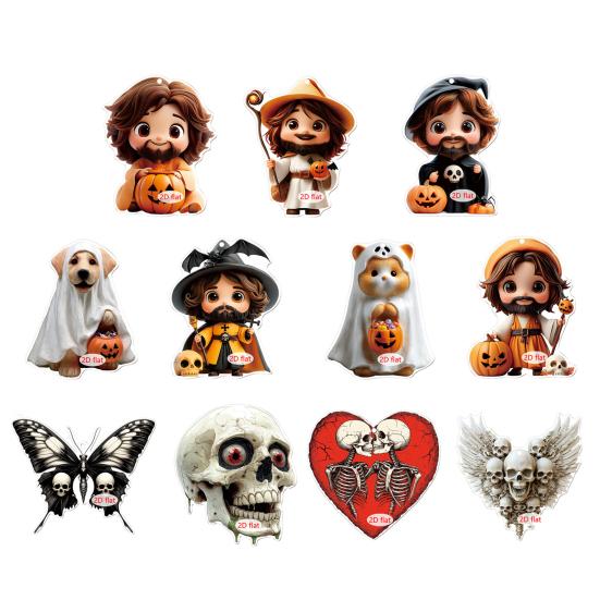 Car Pendant Halloween Series 2D Doll Charm Ghosts Pumpkins Skeletons Festive Car Ornament Auto Rearview Mirror Decoration