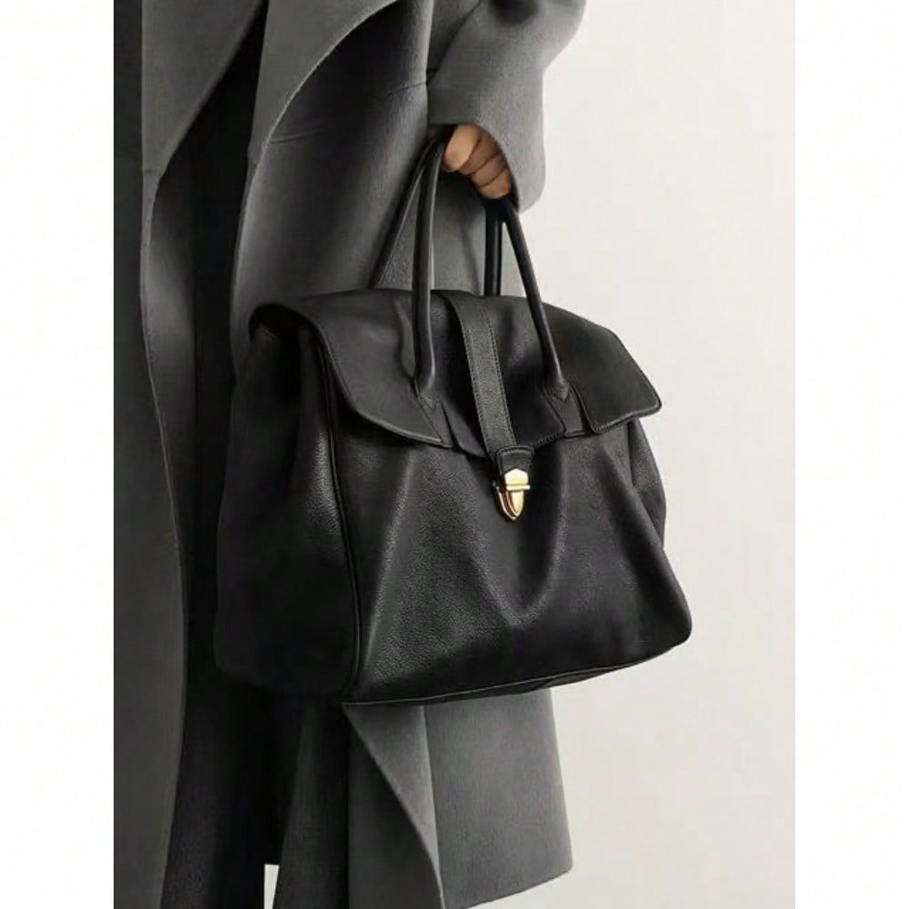 Retro Solid Color Commuter Handbag Computer Bag Tote Bag
