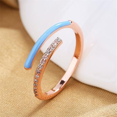 Cute Female Green Yellow Pink Enamel Rose Gold Color Wedding Rings Promise Open Adjustable Engagement  For Women